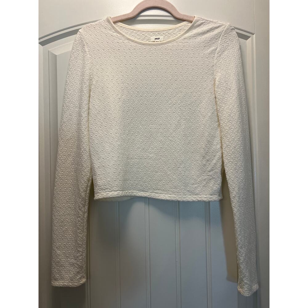 Aerie Women’s Knit Long Sleeve Soft & Lightly Sheer Sexy Casual Top Size M Cream